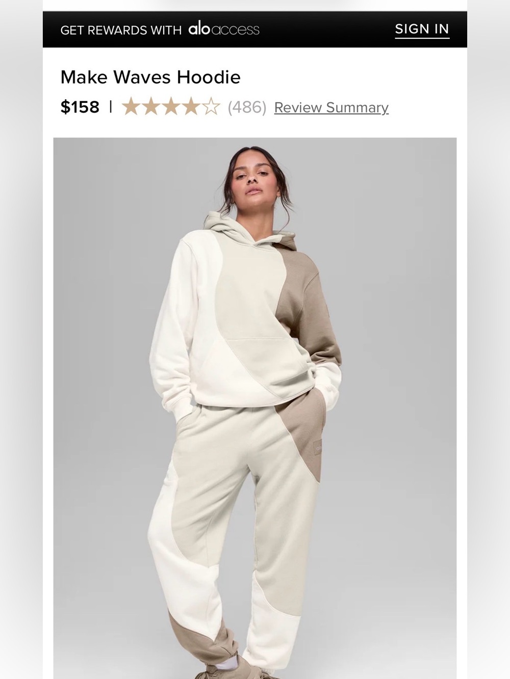 Alo Yoga Make Waves Hoodie Sweatshirt in Ivory Bone Gravel size Women Large
